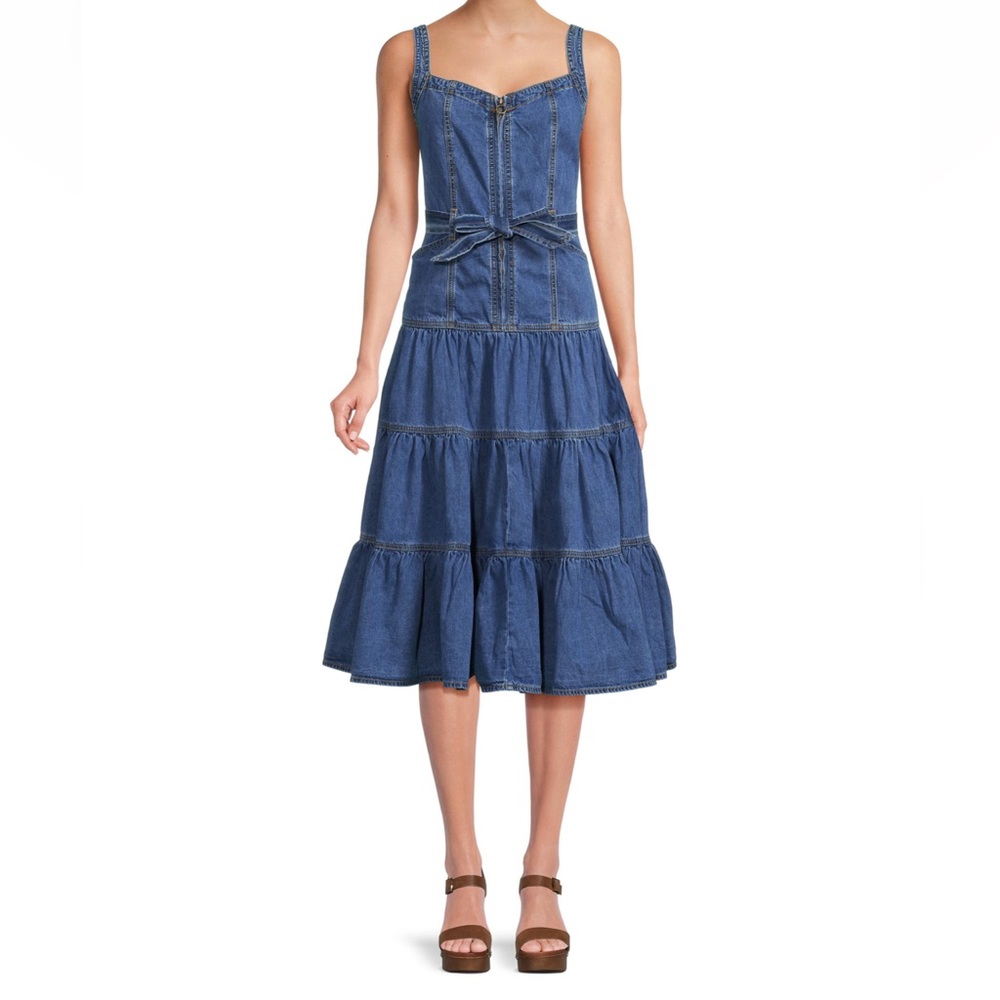 Driftwood Bessie Belted Denim Tiered Dress like new